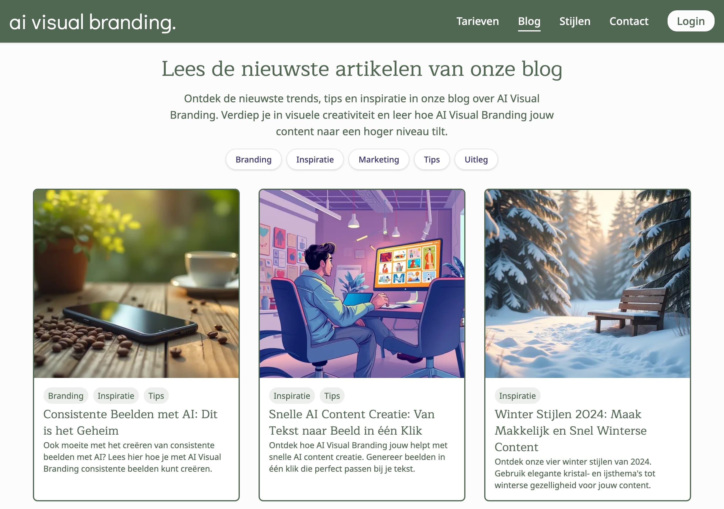 Blog overzicht met AI generated visuals van AI Visual Branding