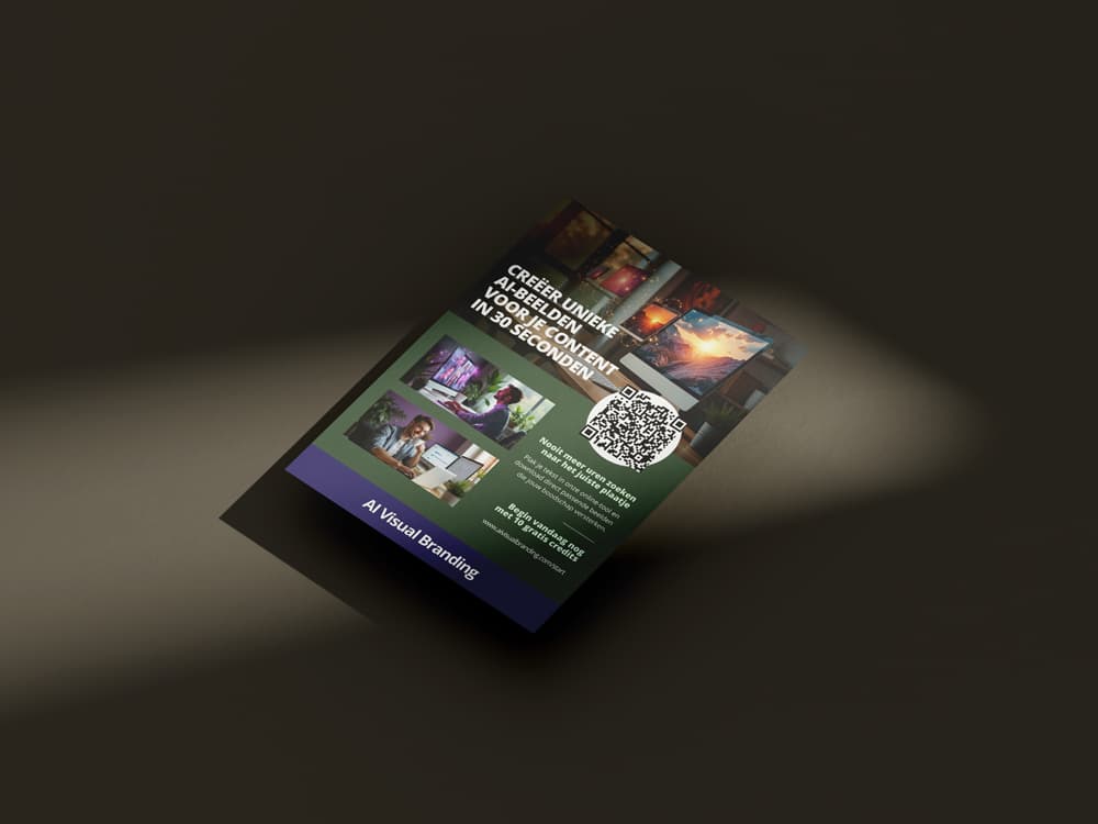 Een 3d rendering van een flyer met AI generated visuals van AI Visual Branding